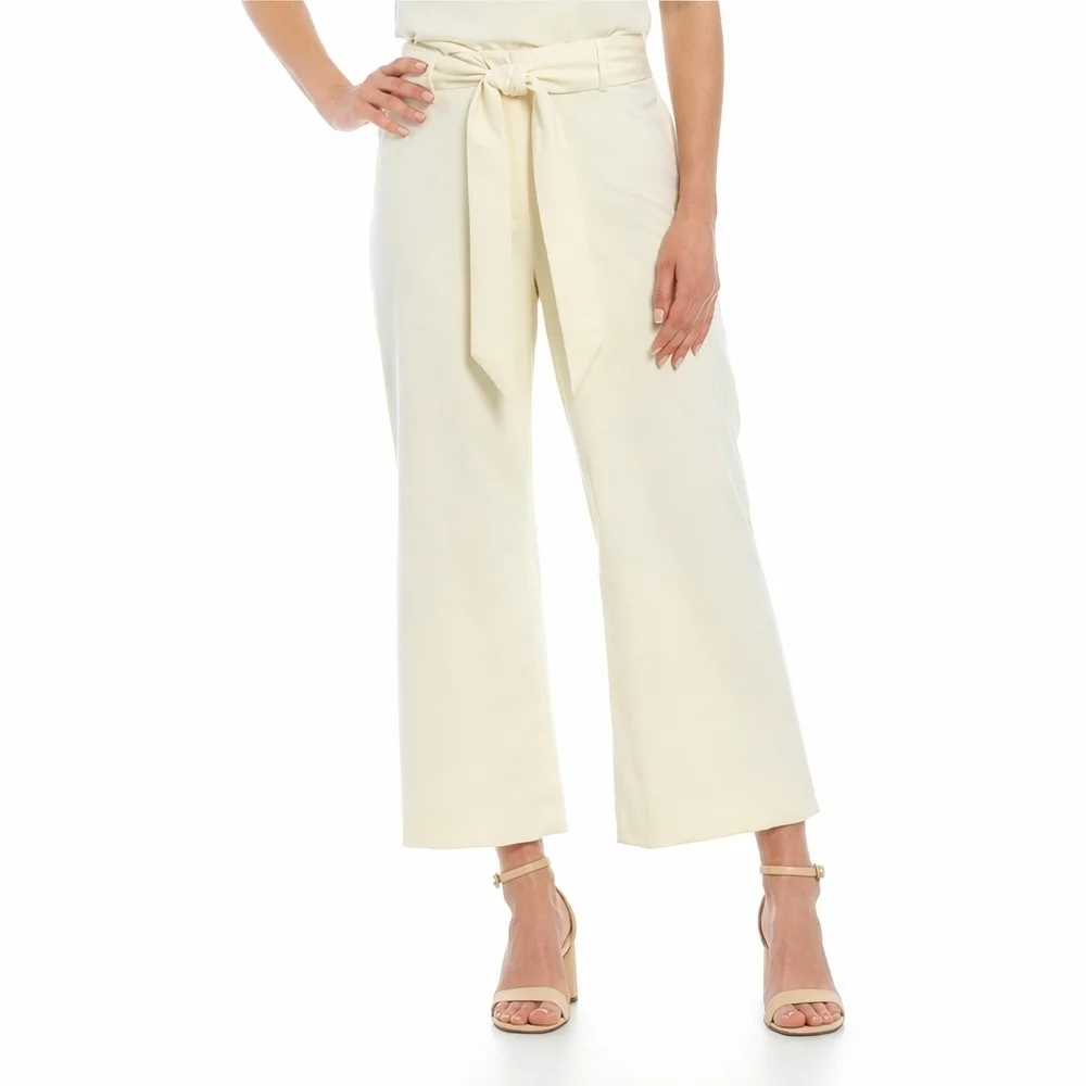 ANTONIO MELANI Jade Wide Leg Paperbag Waist Cropped Pants – Size 10 – Creamy Off